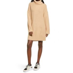 Wayf NWT Culver Turtleneck Long Sleeve Camel Tan Sweater Dress Size Large